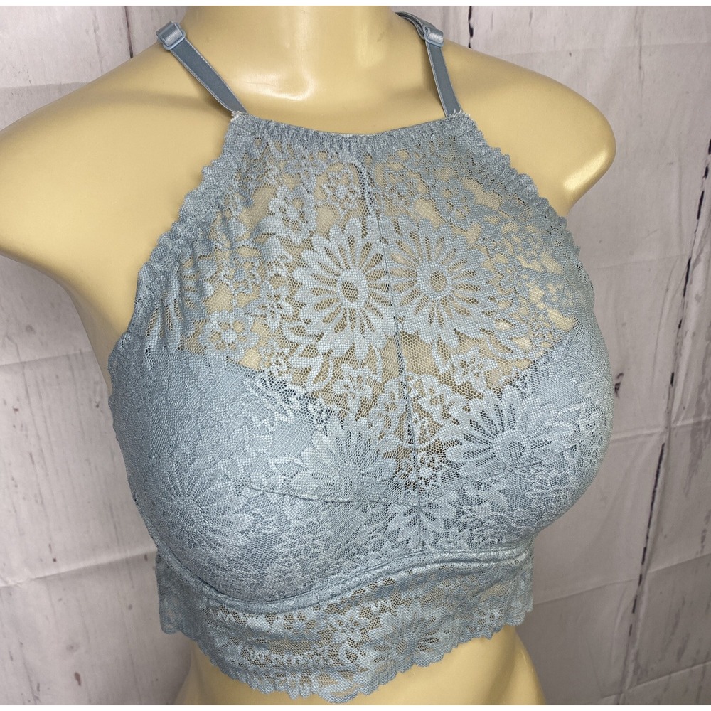 Victorias Secret PINK Lace‎ Bralette High Neck Padded Green Sz Medium NWOT